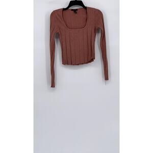 FOREVER 21 Women’s Rust Pink Wide Rib Straight-Neck Long Sleeve Crop Top SZ L